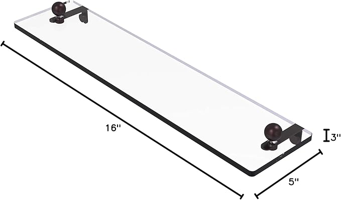 Allied Brass PR-1/16-ABZ Pr 1 Inch Vanity Beveled Edges Glass Shelf, 16 Inch, Antique Bronze