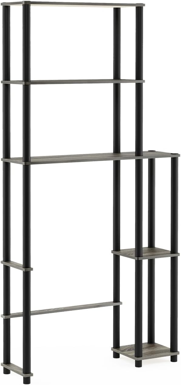 HomeStock Bathroom Space Saver Shelf - Toilet Organizer with 5 Shelves - Modern Bathroom Storage Unit - French Oak Gray Finish