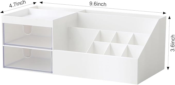 Marknor Cosmetic/Makeup Vanity Organizer Box, Mini Desk Storage for Office Supplies, Bathroom Counter or Dresser, White