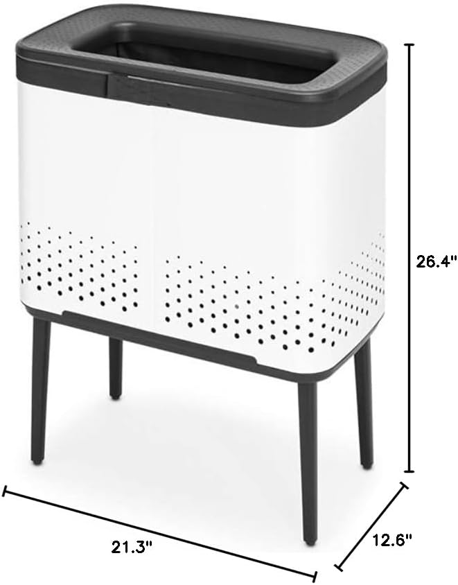 Brabantia Bo Laundry Hamper (White) Removable Laundry Bag 16 Gal, Ventilated Stylish Discreet Dirty Clothes Holder, Flat Back, Anti-Rust Materials for Bathroom Use