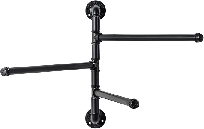 MyGift 3 Tier Swivel Towel Rack, Wall Mounted Bathroom Bath Towel Bar, Hanging Hand Towel Holder, Black Metal Industrial Pipe Design