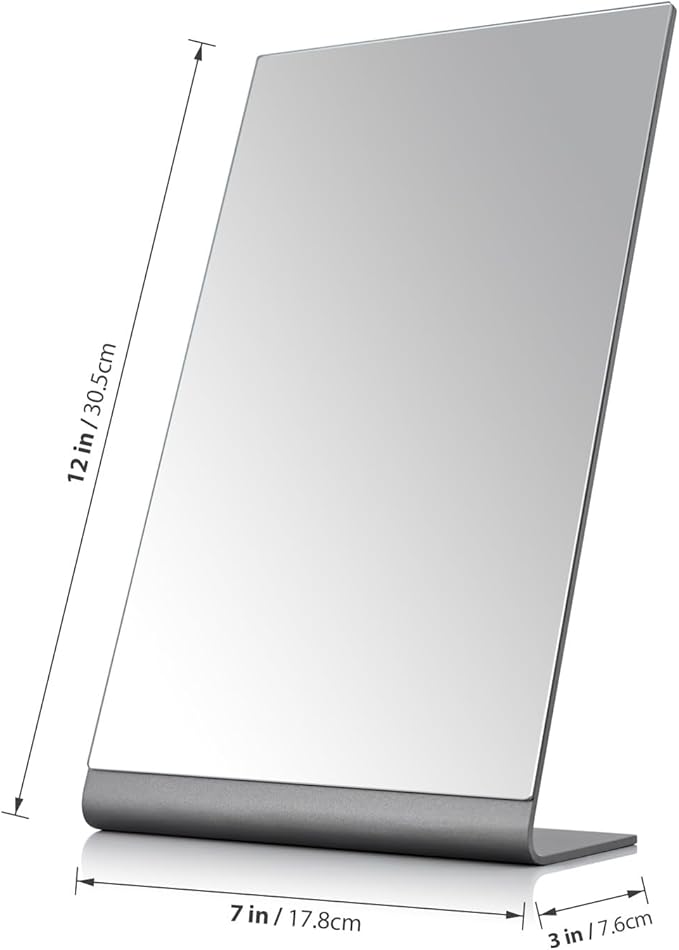 NEZZOE 12"x7" Frameless Flat Makeup Mirror, Free Standing Vanity Mirror for Bathroom Countertop, Desk or Jewelry Display, Perfect for Makeup & Shaving, Space Black