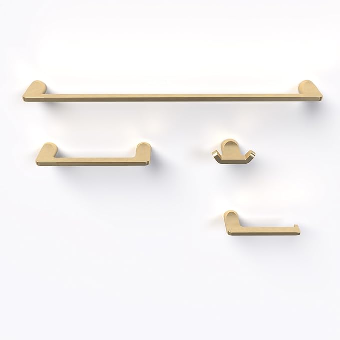 Mega Handles Bathroom Towel Holder Set - 4 Pieces Bathroom Accessories Sets - Heavy Duty Bathroom Accessory Set, 25'' Towel Bar, Robe Hooks & Toilet Paper Holder Wall Mounted - Satin Brass Bath Suite