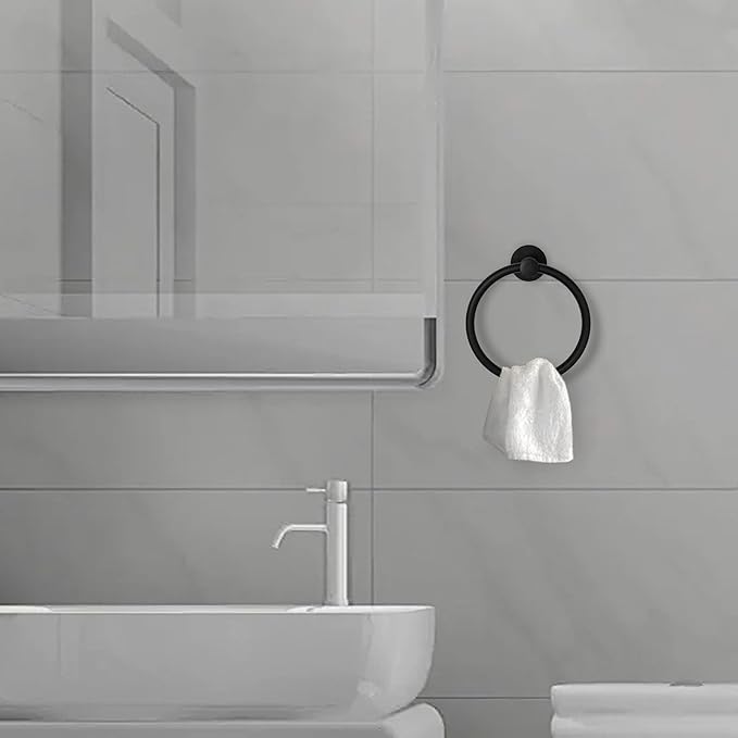 Towel Ring,Hand Towel Holder for Wall Mounted,Towel Holder,Towel-Racks, Bathroom Hardware Simple Round Towel Hanger SUS 304 Stainless Steel (Black)