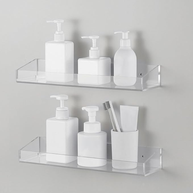 Acrylic Wall-Mounted Storage Rack 2pcs Floating Shelves for Bathroom Kitchen Toilet, Wall Shelf Holder for Skincare and Spice Organization