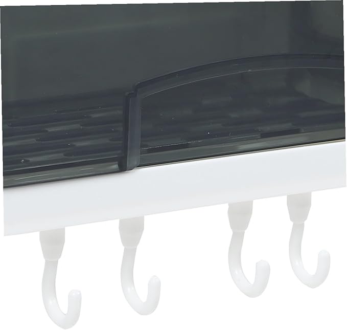 Holibanna Wall-Mounted Plastic Storage Rack Bathroom Shelf with Hooks No Drilling Adhesive Wall Shelves Multifunctional Organizer for Kitchen and Bathroom Random Color
