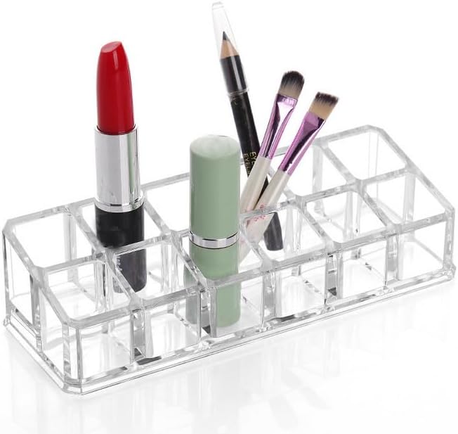 Kamay's Acrylic Transparent Rectangular 12 Grids Lipstick Nail Polish Eyebrow Brush Display Rack (SF-1030)