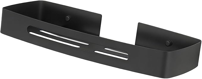 YWBL-WH Bathroom Shelf, Matte Black Stainless Steel Wall Mounted Storage Rack with Drainage Holes for Toiletries, No Drill Installation, Holds 8kg, Rustproof (Black Single Layer Rack (No Drill