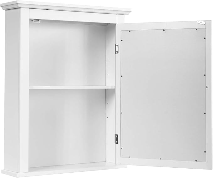 Tangkula Bathroom Cabinet with Mirror, Mirrored Wall-Mounted Storage Medicine Cabinet w/Single Door & Adjustable Shelf in 5 Positions, Multipurpose Wall Cabinet for Bathroom (White)