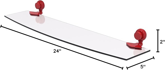 Allied Brass 433T/24-FER Venus Collection 24 Inch Glass Shelf with Twist Accents, Fire Engine Red