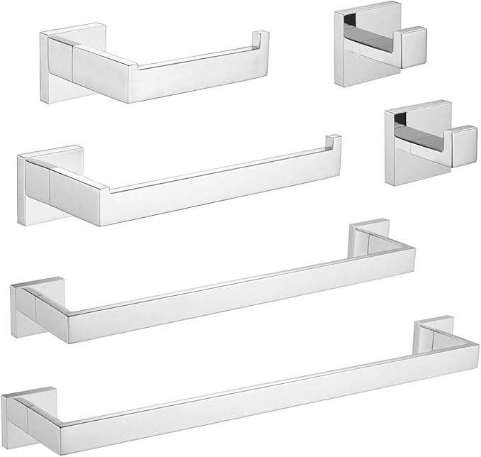 VELIMAX Premium Stainless Steel 6 Pieces Bathroom Hardware Set Wall Mounted Bathroom Accessories Kit Modern Towel Bar Set - 20 Inches and 23.6 Inches, Polished