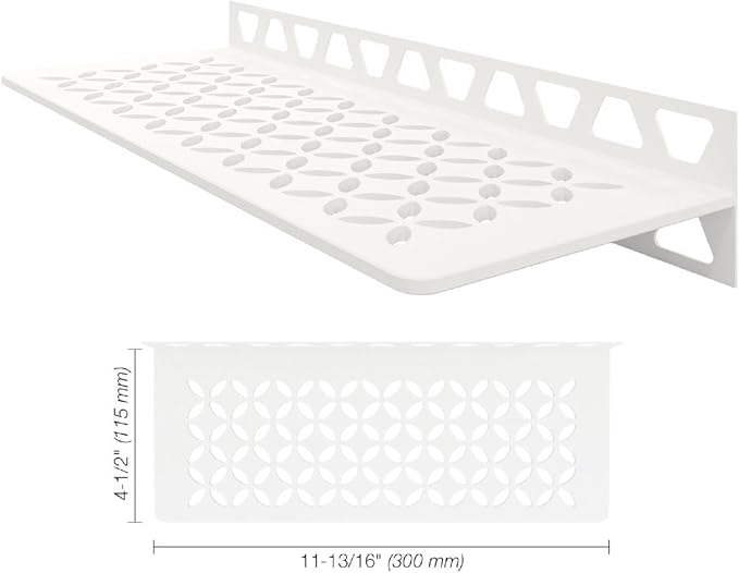 Schluter Rectangular Shelf for Tiled Walls - 4mm Thick, Floral Design, Aluminum Material, Matte White Finish - SWS1D5MBW