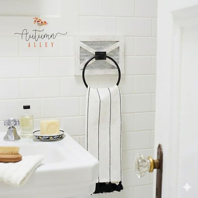 Autumn Alley Farmhouse Decor Hand Towel for Bathroom - Rustic Hand Towel Holder - Rustic Towel Rack Holder, Wall Mounted, Bathroom Decor Towels Mix of Wood (White)