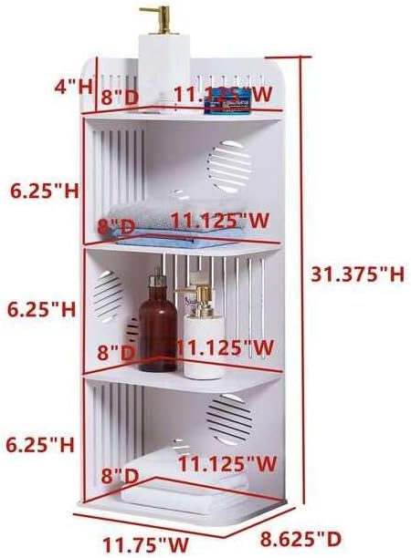 HomeStock Bathroom Corner Shelves White 4 Tier Square Storage Unit for Towels Accessories and Bathroom Organization 12" x 9" x 31"