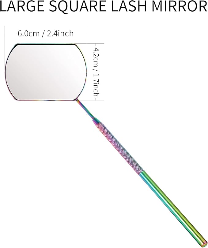 Lash Mirror for Eyelash Extensions, 60mm Extra Large Eyelash Mirror, Detachable Stainless Steel Makeup Mirror,Rainbow Color
