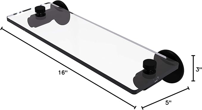 Allied Brass TR-1/16-BKM Tribecca Collection 16 Inch Vanity Beveled Edges Glass Shelf, 16-Inch, Matte Black