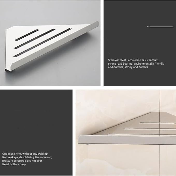 Single Stainless Steel Triangular Shelf Shelf Bathroom Black Corner Shelf Shiny (Silver One Size)