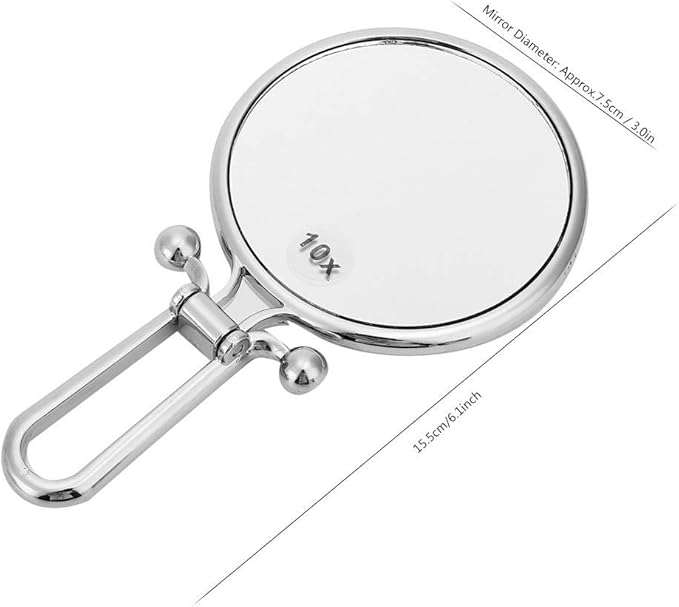 Sonew Double-Sided Magnifying Cosmetic Mirror 10x Portable Handheld Folding Makeup Mirror for Bathroom Dressing Shaving Traveling(Silver)