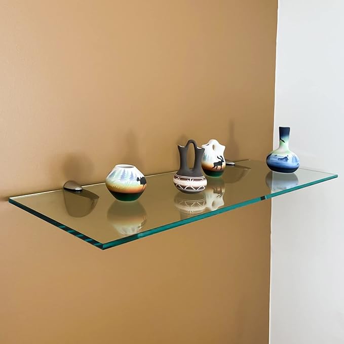 Fab Glass and Mirror Glass Shelves Cut to Size - 1/2" Thick Flat Edge - Wall Mounted Tempered Glass Floating Shelves - Storage Organizer for Bathroom Kitchen