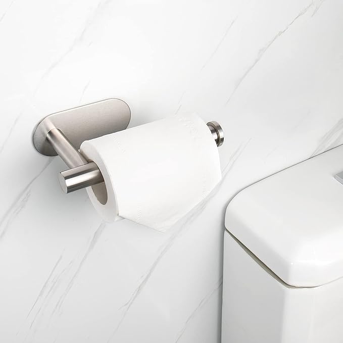 NearMoon Toilet Paper Holder Self Adhesive, Premium Thicken SUS304 Stainless Steel Rustproof Adhesive Toilet Roll Holder no Drilling for Bathroom, Kitchen, Washroom (4 Pack, Brushed Nickel)