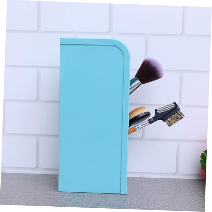Diagonal Makeup Brush Holder and Stationery Organizer Small Blue Desktop Storage Box for Office and Home Use Durable and Stylish Design for Pens Brushes and Cosmetics