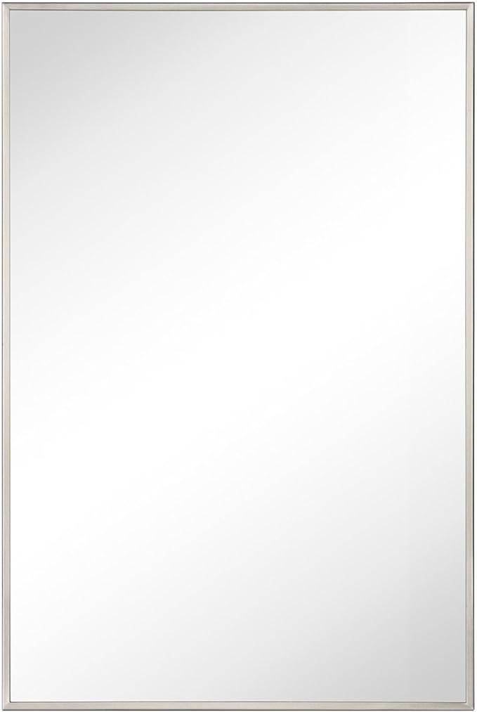 TEHOME 20'' x 30'' Brushed Nickel Recessed and Surface Mount Bathroom Medicine Cabinet with Mirror Square Cornered Metal Framed Rounded Rectangle Medicine Cabinet Mirror