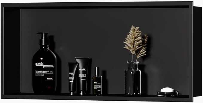 Neodrain Shower Niche, Insert Bathroom Storage Shower Shelf, Stainless Steel Recessed Wall Niche No Tiled Recessed Cabinet Waterproof for Shower Storage(Matte Black,30"x12")