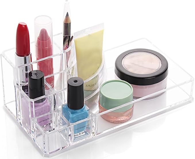 Kamay's Small 8 Compartments Circular-arc Multifunction Transparent Acrylic Desktop Cosmetic Display Stand Case For Lipstick Makeup Brush Nail polish Essential oil