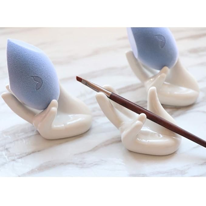 Lemonadeus Unique Ceramic Hand Beauty Blender Sponge Holder Rings Holder Stand Storage Powder Puff Display Stand(2 Pack)