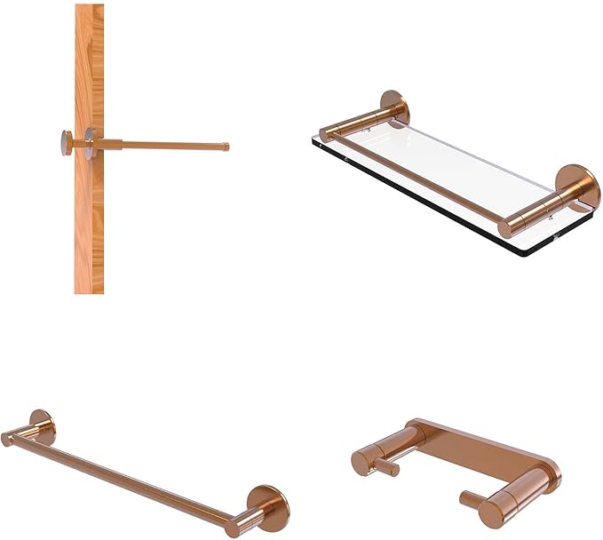 Allied Brass FR-1/16G-BBR Fresno Collection 16 Inch Glass Vanity Rail Shelf, Brushed Bronze
