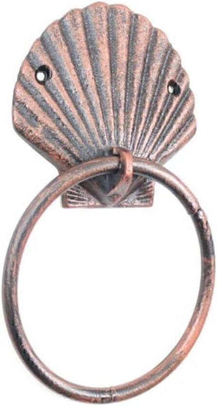 Hampton Nautical Rustic Copper Cast Iron Seashell Towel Holder 8.5" - Seashell Decoration - Beac