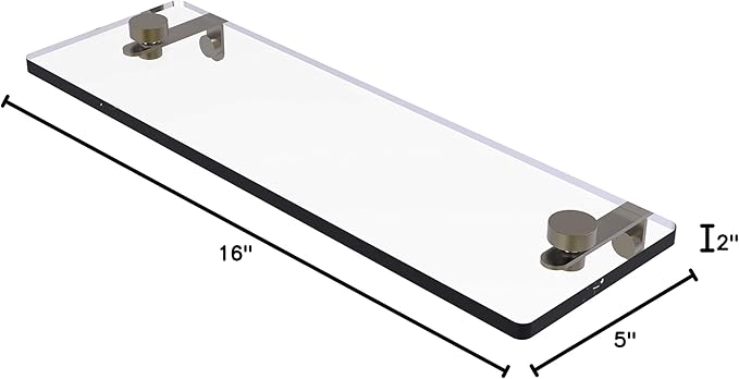 Allied Brass NS-1/16 16 Inch Vanity Beveled Edges Glass Shelf, Antique Brass