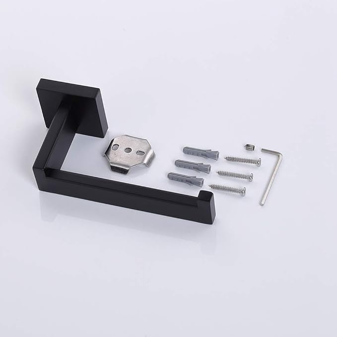 TASTOS Toilet Paper Holder Matte Black, Toilet Tissue Roll Holders Dispenser and Hangers Wall Mounted for Bathroom & Kitchen, Stainless Steel Modern Square Style 2 Pack
