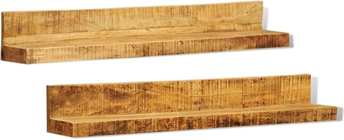 Solid Wood Wall Mounted Display Shelf 2 pcs, Mango Wood Floating Shelves for Kitchen Living Room, 44lb Weight Capacity, Easy Installation Modern Decor