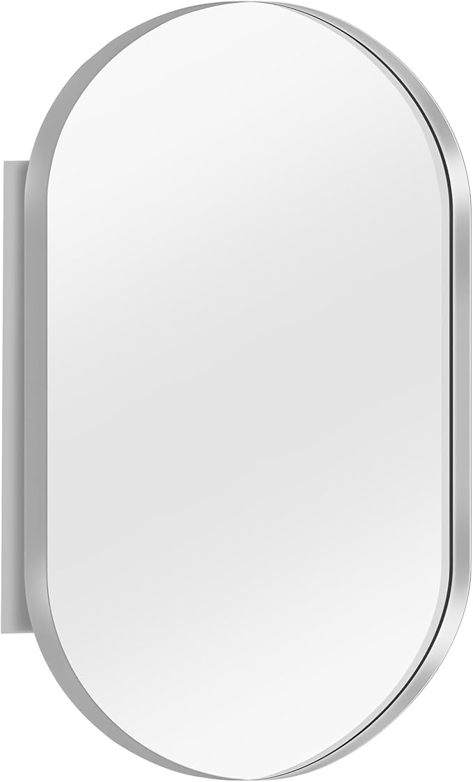 SogesHome Medicine Cabinet with 24x36 Oval Mirror, Wall Mount Bathroom Vanity with Storage, 2 Shelves, Perfect for Bathroom, Silver