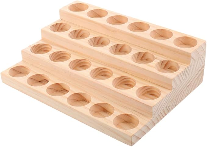 Healifty Wooden Essential Oil Organizer Rack 24 Slots Bottle Display Stand for 30Ml Dropper Bottles Perfume Nail Polish Storage Desktop Organizer