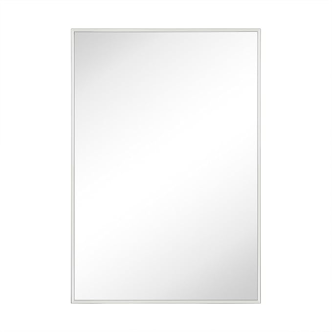 TEHOME 16.5'' x 24'' Polished Nickel Recessed and Surface Mount Bathroom Medicine Cabinet with Mirror Square Cornered Metal Framed Rounded Rectangle Medicine Cabinet Mirror