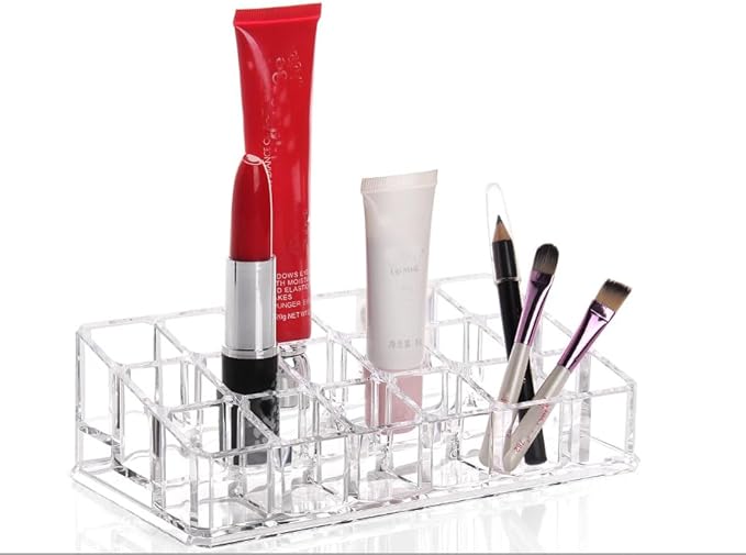 Kamay's Acrylic Transparent Rectangular 18 Grids Lipstick Nail Polish Eyebrow Brush Display Rack (SF-18 Grids)