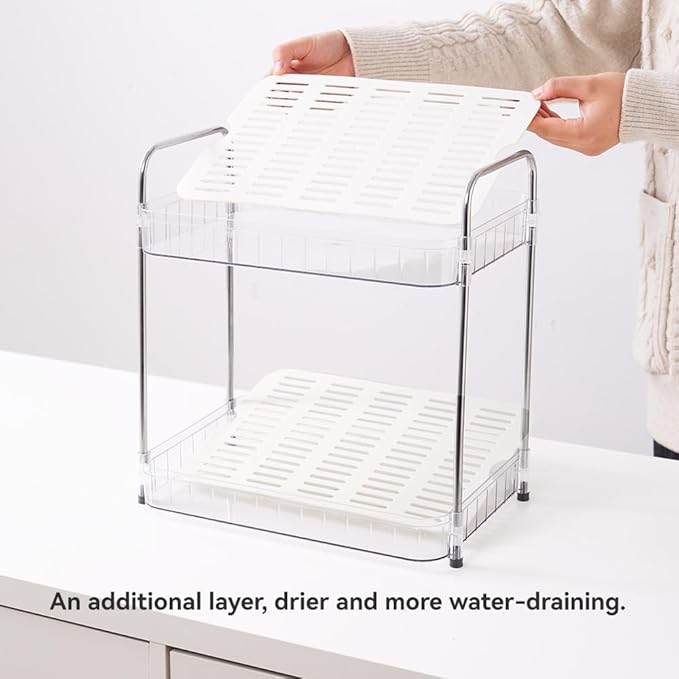 2-Tier Light Bathroom Countertop Organizers β Vanity Tray for Bathroom Organization and Decor, Detachable Makeup Storage Cabinet for Cosmetics, Skincare, and Personal Care Items