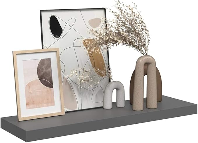 Floating Wall Shelf with Invisible Mount, High Gloss Gray Modern Display Shelf 31.5 Inch for Living Room Bedroom, Honeycomb MDF and Metal Frame Holds 22 lbs for Books Decor Awards