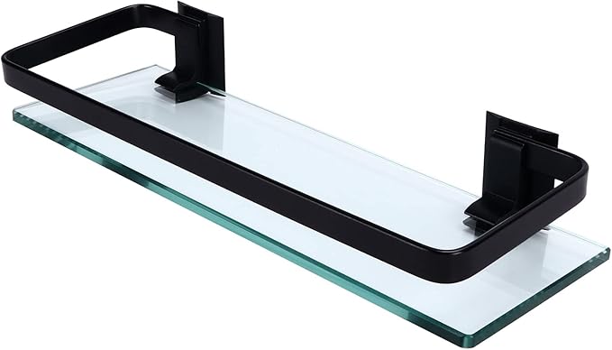 Bathroom Shelf | Robust Tempered Glass Storage Rack for Bathroom/Kitchen/Living Room | Large Capacity, Easy Installation, Black