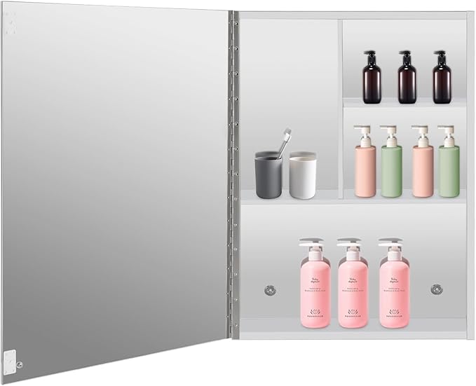 3 Tier Stainless Steel Storage Shelf, Wall Mounted Storage Rack, Bathroom Storage Cabinet with Half Cut Shelves for Home, Office or First Aid, 45 * 12.5 * 65cm