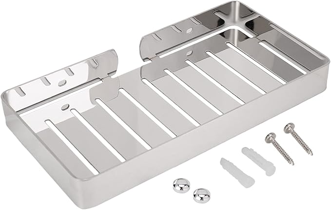 FTVOGUE Bathroom Shelf Storage, Stainless Steel Wall Mount Rack, Drain Rack for Kitchen and Bathroom Organizing Shampoo and Dispenser, Black Finish, 23x12cm (Silver)