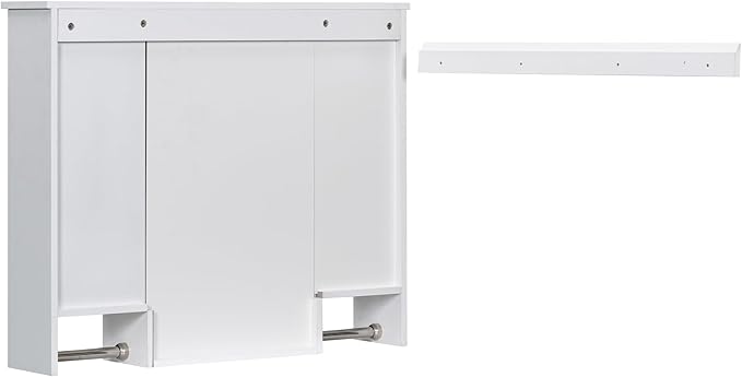 Merax Medicine Cabinet with Mirror, Wall Mount Bathroom Cabinet 35" x 28" Over Toilet Storage Cabinet Organizer with Doors, Open Shelves, and Towel Bars, Mirrored Bathroom Wall Cabinet