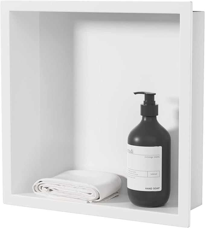 Neodrain Shower Niche, Insert Bathroom Storage Shower Shelf, Stainless Steel Recessed Wall Niche No Tiled Recessed Cabinet Waterproof for Shower Storage(White,12"x12")