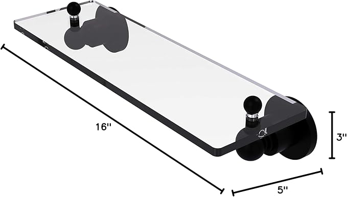 Allied Brass AP-1/16 Astor Place 16 inch Vanity Beveled Edges Glass Shelf, Matte Black