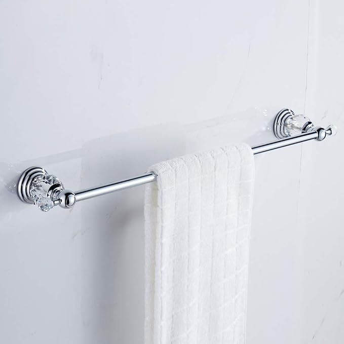 WNEBAHT Crystal Chrome Towel Bar, Silver Adjustable Bathroom Towel Holder Bar, Single Towel Rack Hanger Home Towel Holder Rod for Bathroom Wall Mounted Bathroom Accessory