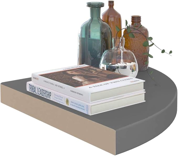 Floating Corner Shelves 2 Pack High Gloss Gray Wall Mounted Display Storage for Bathroom Kitchen Living Room Modern Home Decor 13.8x13.8x1.5 Inches