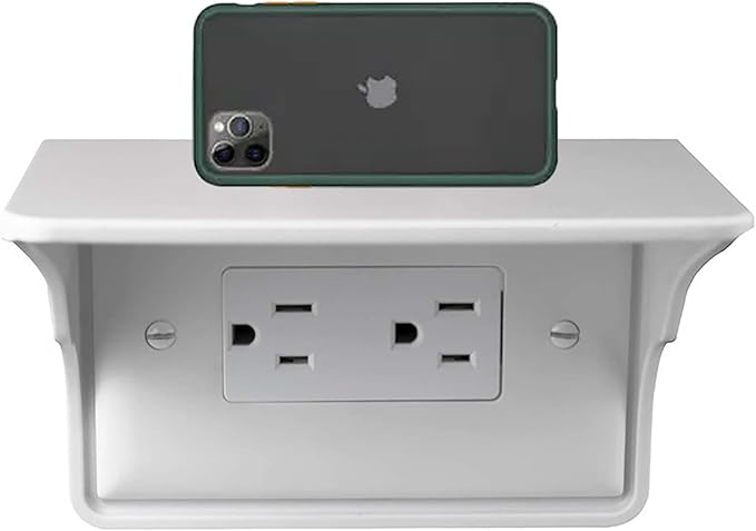Horizontal Wall Outlet Shelf. Home Wall Shelf Organizer for Outlets. Perfect for Bathroom, Kitchen, Bedrooms with Cord Management and Easy Installation. White 2-Pack