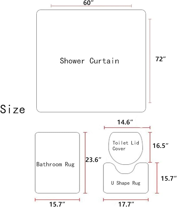AAtter 4 Piece Red and Black Shower Curtain Set Get Naked Funny Adults Gothic Mens 60Wx72L Curtains Decor with Non-Slip Rugs, Toilet Lid Cover and Bath Mat Bathroom Accessorie Home Bathtub Set, Ombre